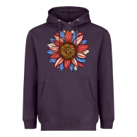 Plum American Flag Sunflower Heavyweight Hoodie - LillyAllenDesigns