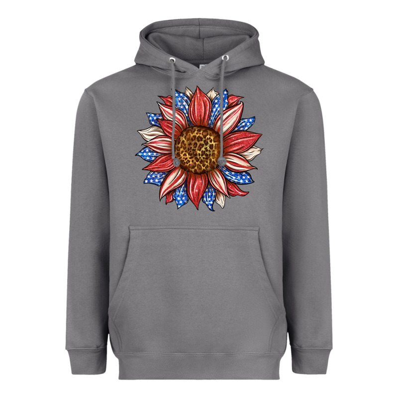 American Flag Sunflower Heavyweight Hoodie by LillyAllenDesigns | Teevron