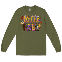 Army Green hello fall Long Sleeve Tee - CowhideDigitalArt