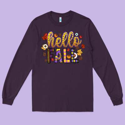 Hello Fall Long Sleeve Tee Designed By Cowhidedigitalart
