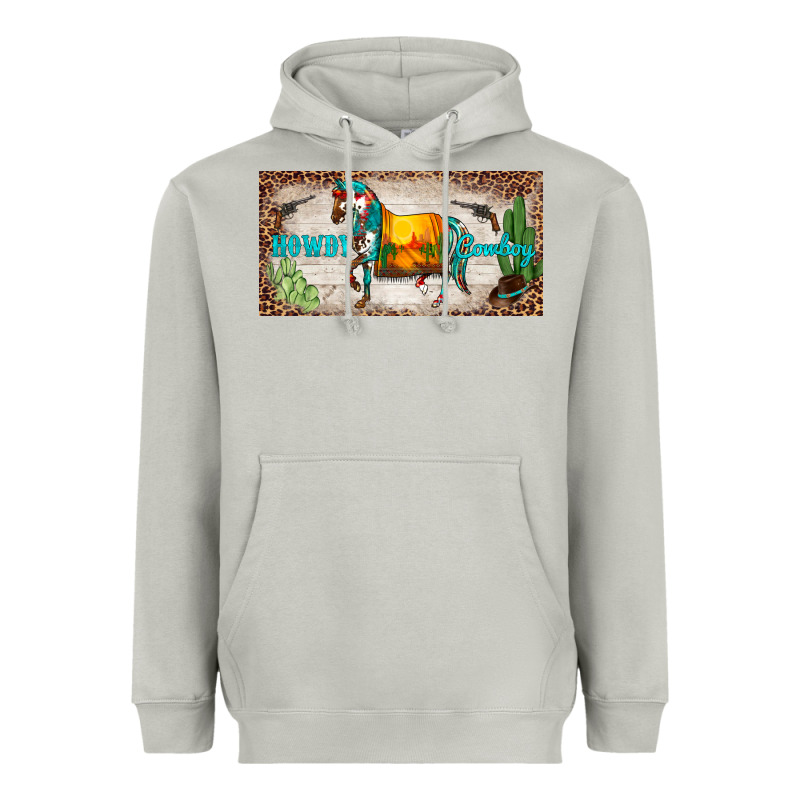 Western Howdy Cowboy Horse Sunset Weapon Cactus Leopard  License Plate Heavyweight Hoodie by BarkalooDesign | Teevron