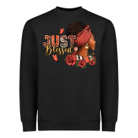 Black Just blessed afro woman with roses Heavyweight Sweatshirt - RanaPortraitStore