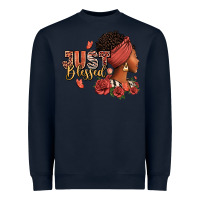 Navy Just blessed afro woman with roses Heavyweight Sweatshirt - RanaPortraitStore