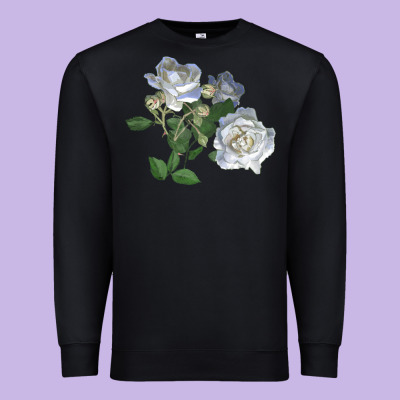 White Dawn Rose Premium Sweatshirt Designed By Lillyallendesigns