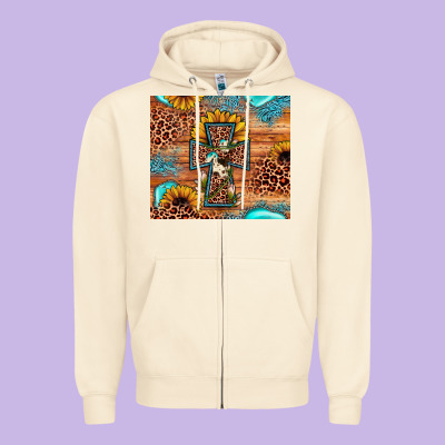 Leopard Cross Sunflower Zipper Hoodie Designed By Jahusdesignshop