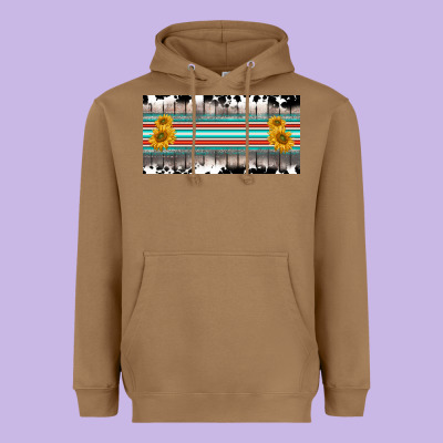Western Cowhide Serape Sunflower Mama License Plate Heavyweight Hoodie Designed By Barkaloodesign