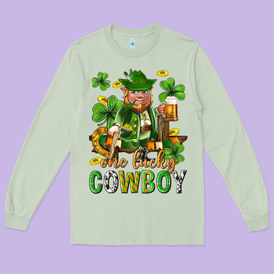 One Lucky Cowboy With St. Patricks Elf Long Sleeve Tee Designed By Neo Western