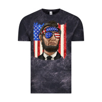 Cloud Black American flag with lincoln Vintage Tee - texasbilliewilder