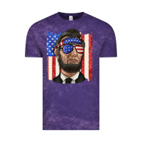 Cloud Purple American flag with lincoln Vintage Tee - texasbilliewilder