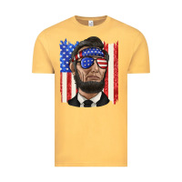 Vintage Mustard American flag with lincoln Vintage Tee - texasbilliewilder