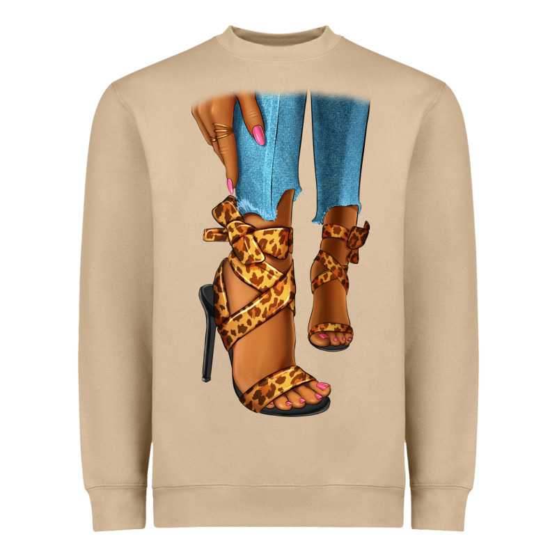 Leopard Heels Black Fashion Girl Heavyweight Sweatshirt by RanaPortraitStore | Teevron