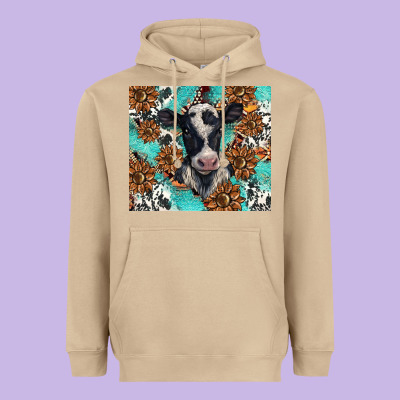 Western Black And White Cow Heavyweight Hoodie Designed By Barkaloodesign