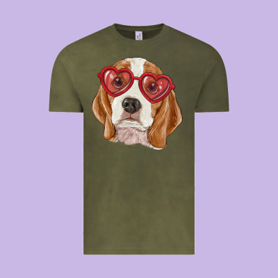 Vintage Tee beagle with love glasses