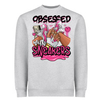 Heather Grey Obsessed with sneakers pink afro woman Heavyweight Sweatshirt - RanaPortraitStore