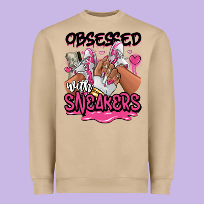 Heavyweight Sweatshirt Obsessed with sneakers pink afro woman