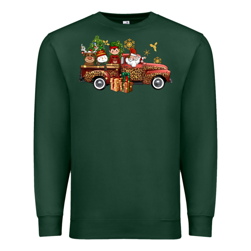 Christmas Truck Elf Santa Snowman Reindeer Premium Sweatshirt by NancyCooperArtShop | Teevron