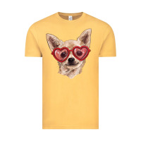 Vintage Mustard chihuahua dog with love glasses Vintage Tee - RanaPortraitStore
