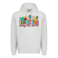 Dove Grey teacher change the world Premium Hoodie - MaliasSmallBusiness