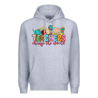 Heather Grey teacher change the world Premium Hoodie - MaliasSmallBusiness