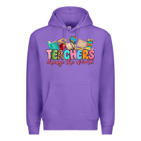 Purple teacher change the world Premium Hoodie - MaliasSmallBusiness