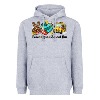 Heather Grey peace love school bus Heavyweight Hoodie - NancyCooperArtShop