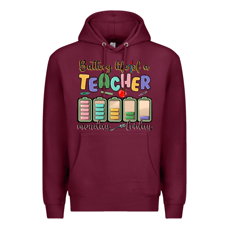 Battery Life Of A Teacher Monday Friday Premium Hoodie by MaliasSmallBusiness | Teevron