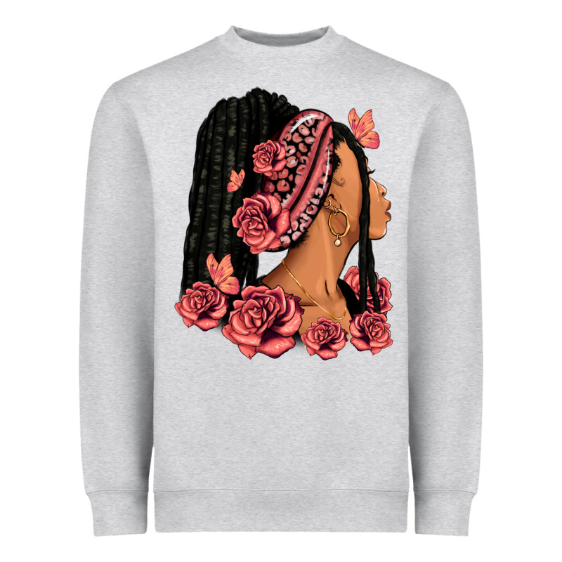 Pink Roses Afro Woman Heavyweight Sweatshirt by RanaPortraitStore | Teevron