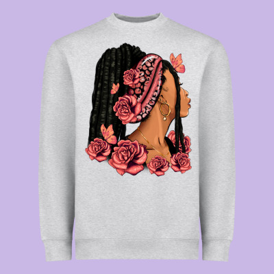 Heavyweight Sweatshirt Pink roses afro woman