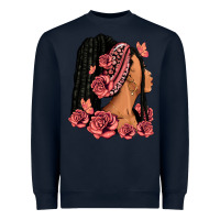 Navy Pink roses afro woman Heavyweight Sweatshirt - RanaPortraitStore