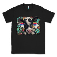 Black western background turquoises gemstones black and white baby cow Classic Tee - BarkalooDesign