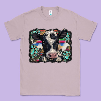 Western Background Turquoises Gemstones Black And White Baby Cow Classic Tee Designed By Barkaloodesign