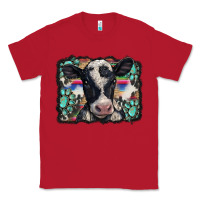 Red western background turquoises gemstones black and white baby cow Classic Tee - BarkalooDesign