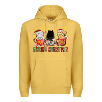 Antique Gold meowy christmas cats coffee cups Premium Hoodie - MaliasSmallBusiness