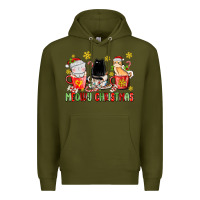Army Green meowy christmas cats coffee cups Premium Hoodie - MaliasSmallBusiness