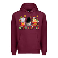 Burgundy meowy christmas cats coffee cups Premium Hoodie - MaliasSmallBusiness