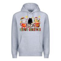 Heather Grey meowy christmas cats coffee cups Premium Hoodie - MaliasSmallBusiness