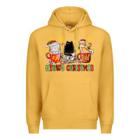 Mustard meowy christmas cats coffee cups Premium Hoodie - MaliasSmallBusiness