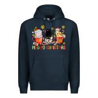 Navy meowy christmas cats coffee cups Premium Hoodie - MaliasSmallBusiness