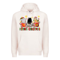 Pale Pink meowy christmas cats coffee cups Premium Hoodie - MaliasSmallBusiness