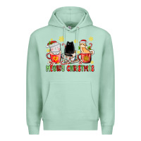 Seafoam meowy christmas cats coffee cups Premium Hoodie - MaliasSmallBusiness