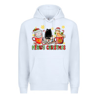 White meowy christmas cats coffee cups Premium Hoodie - MaliasSmallBusiness