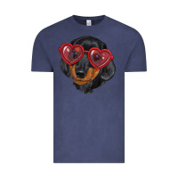 Vintage Denim dachshund with love glasses Vintage Tee - RanaPortraitStore
