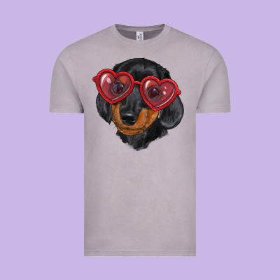 Vintage Tee dachshund with love glasses