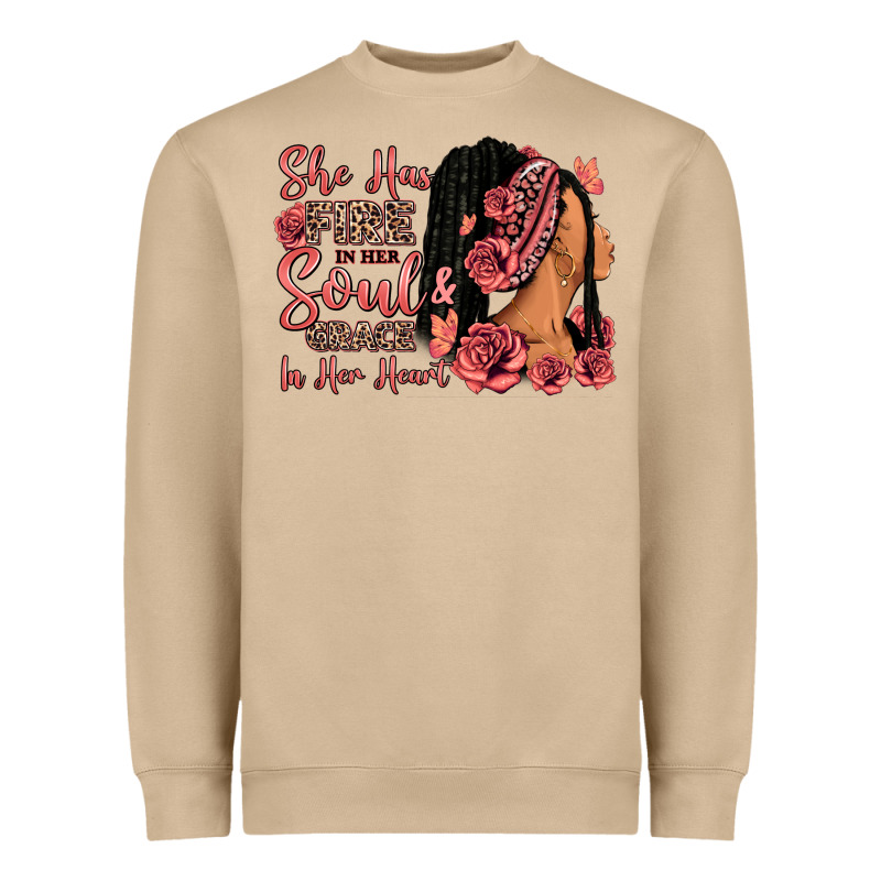 She Has Fire In Her Soul Afro Woman Heavyweight Sweatshirt by RanaPortraitStore | Teevron