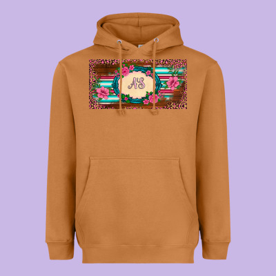 Preview Western Pink Flovers Leopard Serape   License Plate Template Heavyweight Hoodie Designed By Barkaloodesign