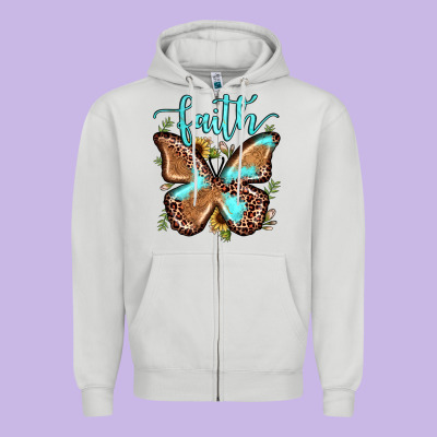 Faith Leopard Butterfly Zipper Hoodie Designed By Jahusdesignshop