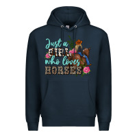 Navy just a girl who loves horses Premium Hoodie - MaliasSmallBusiness
