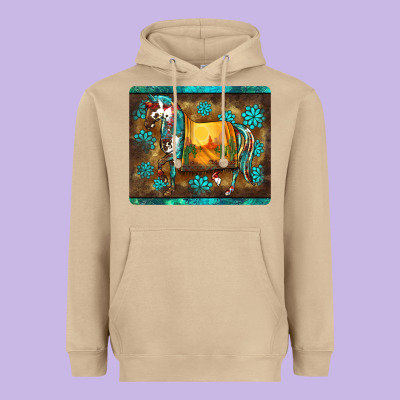 Western Horse Sunset Turquoise's Gemstones Mousepad Heavyweight Hoodie Designed By Barkaloodesign