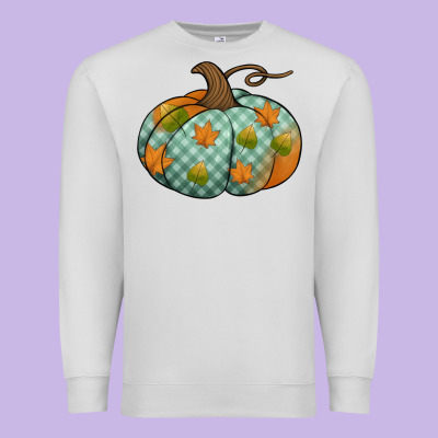 Blue Plaid Autumn Pumpkin Premium Sweatshirt Designed By Jasminsmagicworld