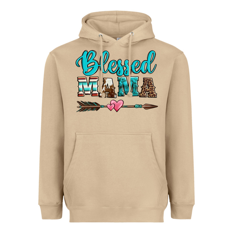 Blessed Mama Serape Cowhide Turquoise Heavyweight Hoodie by Jasminsmagicworld | Teevron